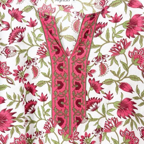 Exclusively For Signals Womens Tunic Top XL Floral Boho Handkerchief Hem Cotton - Picture 4 of 8